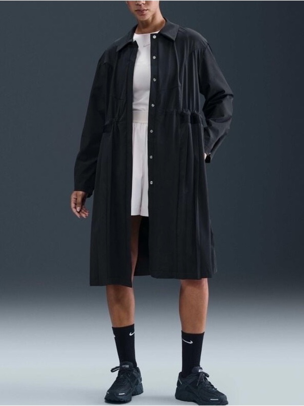 NWT $200 Nike 24.7 PerfectStretch W’s Dri-FIT Oversize Trench Coat Large Black